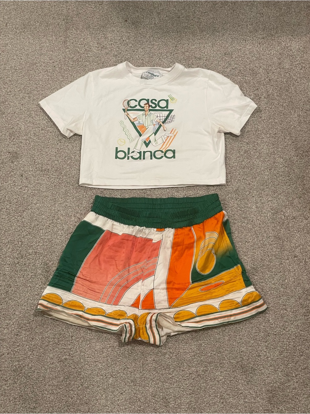Authentic Casablanca "Le Jeu" Cropped Tee & "Summer Court" Silk Shorts